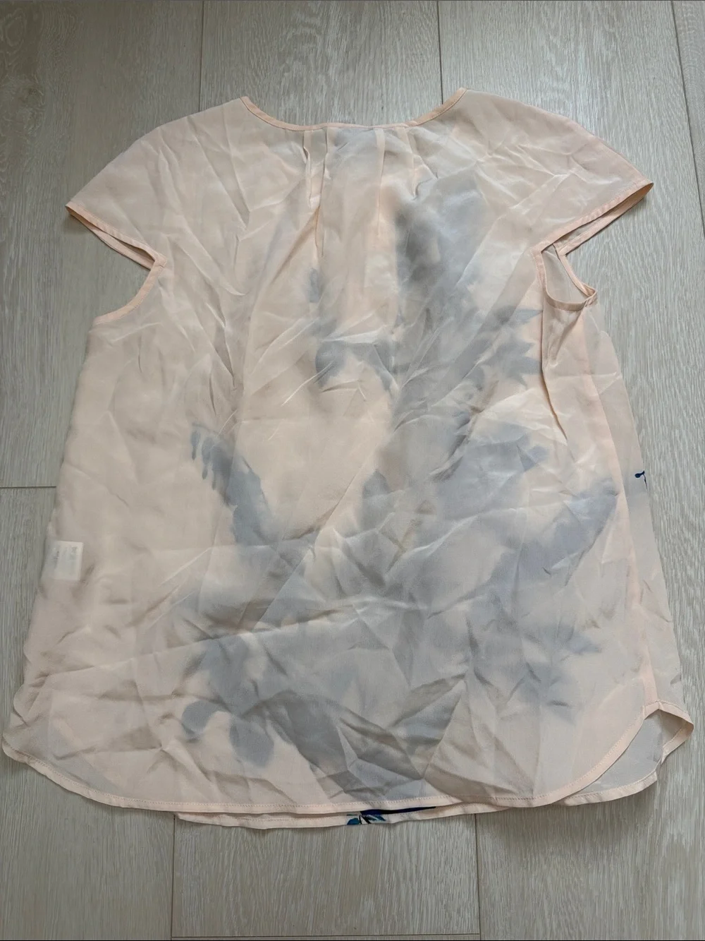 J. Crew 100% Silk Peach Short-Sleeve Blouse with Blue Floral Print